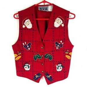 Vintage Erika Casuals Christmas/Holiday Embellished Vest Wool Blend Size M